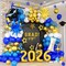 Blue & Gold 2026 Graduation Balloon Arch Kit – Class of 2026 Party Decorations with Number Balloons, Star Foil, Cap & Diploma Set